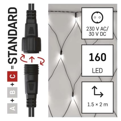 Cadena LED navideña exterior 160xLED/2x1,5m IP44 blanco frío
