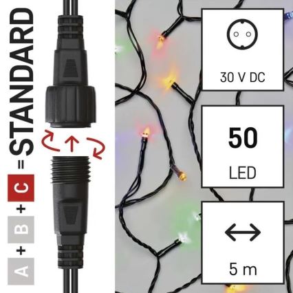 Cadena LED navideña exterior 50xLED/5m IP44 multicolor