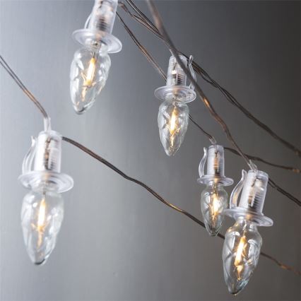 Cadena de Navidad LED exterior CONO FILAMENTO 20xE10 19m transparente/blanco cálido IP44, Fabricado en la UE