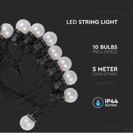 Cadena LED para exteriores STRING 5m 10xLED/0,4W/24/230V 3000K IP44