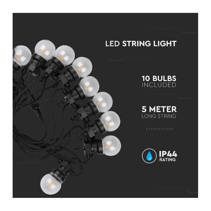 Cadena LED para exteriores STRING 5m 10xLED/0,4W/24/230V 3000K IP44