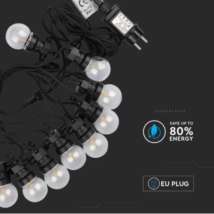 Cadena LED para exteriores STRING 5m 10xLED/0,4W/24/230V 3000K IP44