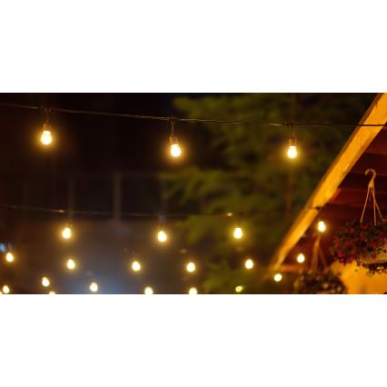 Cadena solar LED regulable para exterior PARTY 10xE27/3,7V 10 m IP44 + control remoto