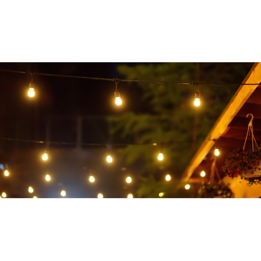 Cadena solar LED regulable para exterior PARTY 10xE27/3,7V 10 m IP44 + control remoto