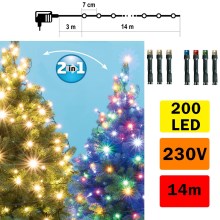 Cadena navideña LED para exteriores 200xLED/5 funciones 17m IP44 blanco cálido/multicolor