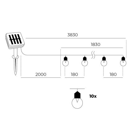 Cadena solar LED 10xLED/0,12W/1,2V 1xAA IP44 6000K 300 mAh