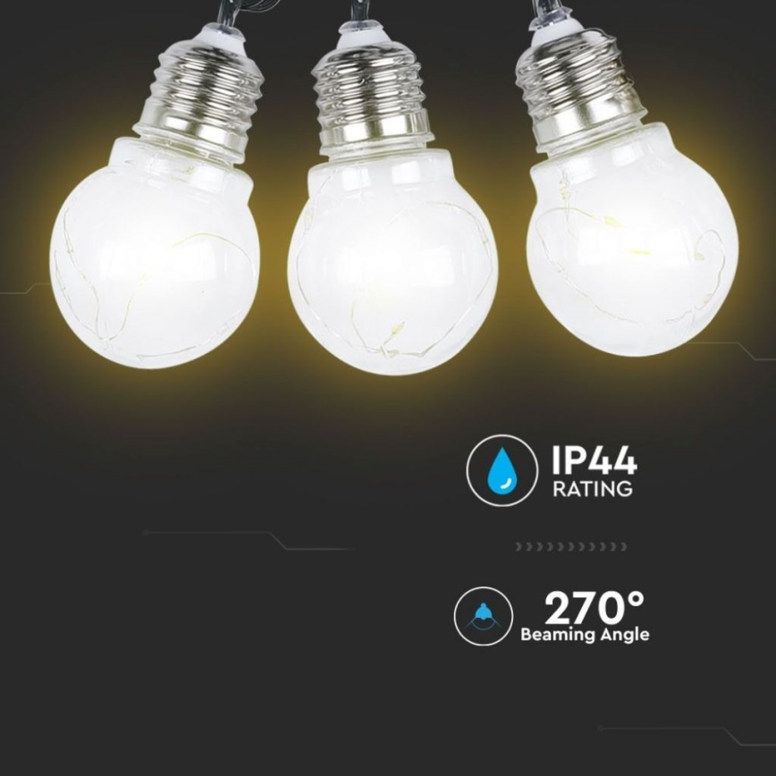 Cadena solar LED 10xLED/1W/1,2V 1xAA 2 m IP44 3000K 300 mAh