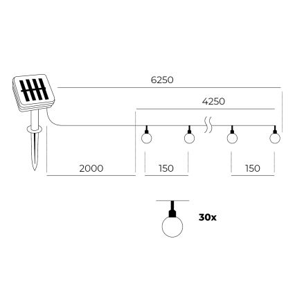 Cadena solar LED 30xLED/0,12W/1,2V 1xAA 3000K IP44 400 mAh
