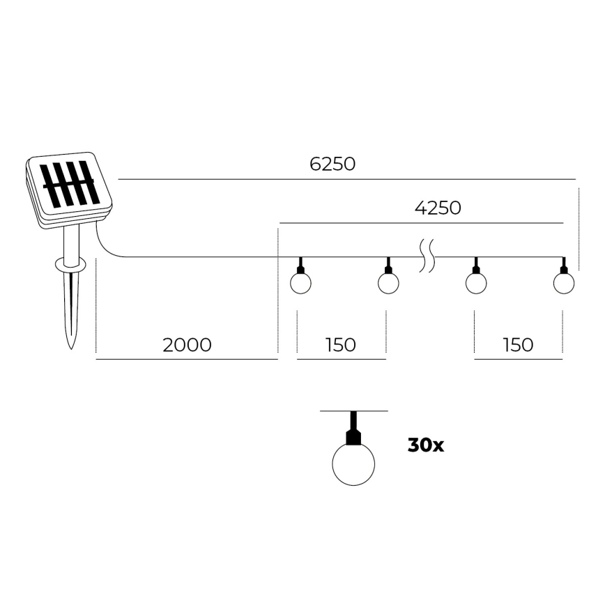 Cadena solar LED 30xLED/0,12W/1,2V 1xAA 3000K IP44 400 mAh