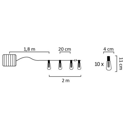 Cadena solar LED EDISON 10xLED/1,2V 300 mAh 3,8 m IP44