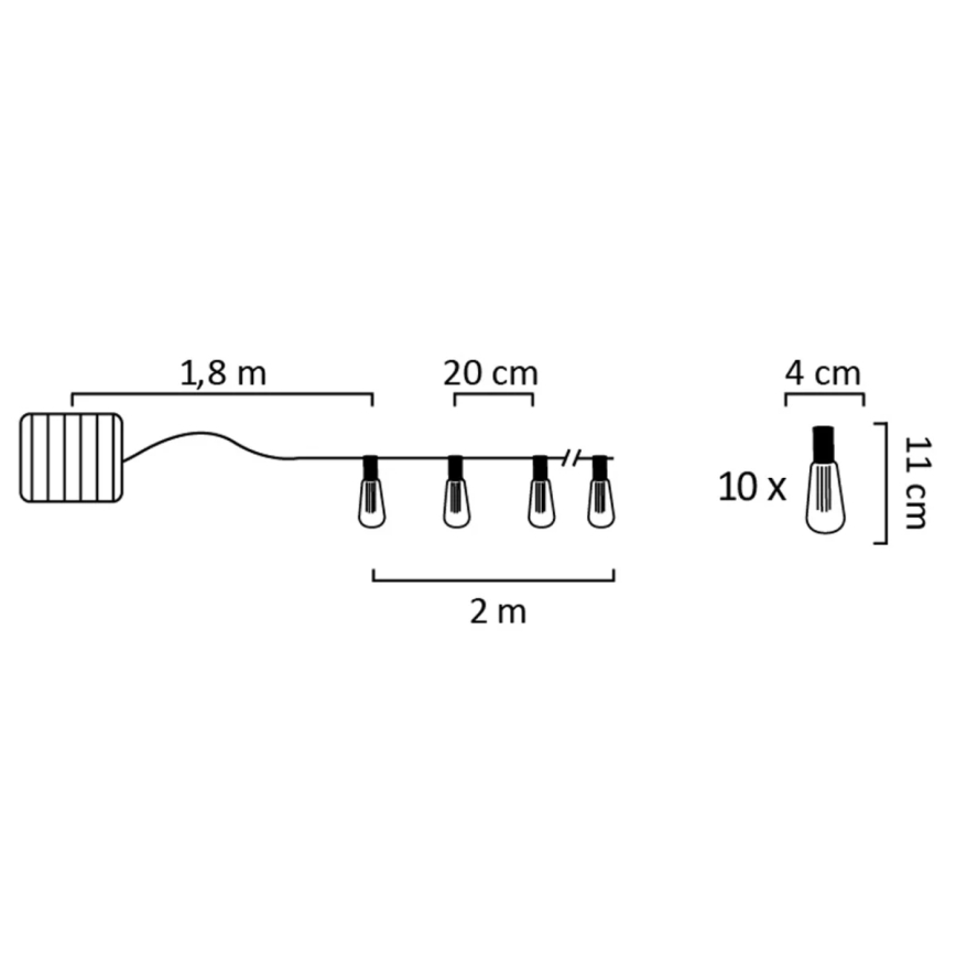 Cadena solar LED EDISON 10xLED/1,2V 300 mAh 3,8 m IP44