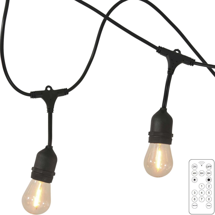 Cadena solar LED regulable para exterior PARTY 10xE27/3,7V 10 m IP44 + control remoto