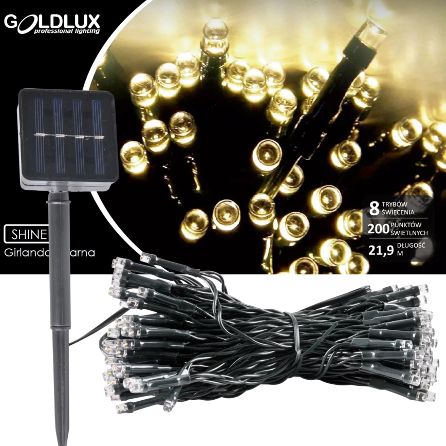 Cadena solar LED SHINE 200xLED/1,2V 600 mAh 21,9 m IP44