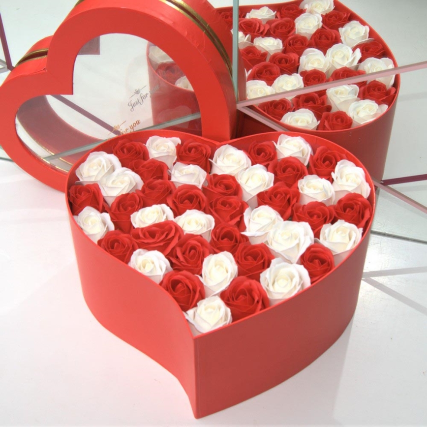 Caja Corazon Rosas De Jabón RED HEART MIX - tamaño L (43 piezas)