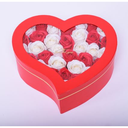 Caja Corazon Rosas De Jabón RED HEART MIX - tamaño L (43 piezas)
