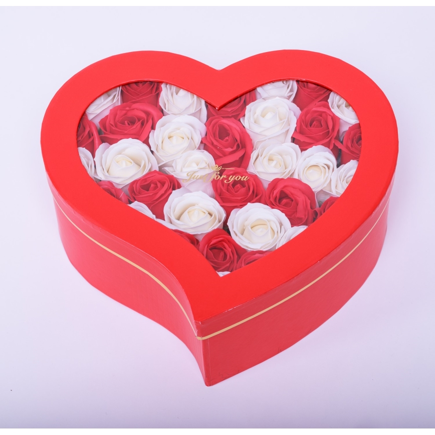 Caja Corazon Rosas De Jabón RED HEART MIX - tamaño L (43 piezas)