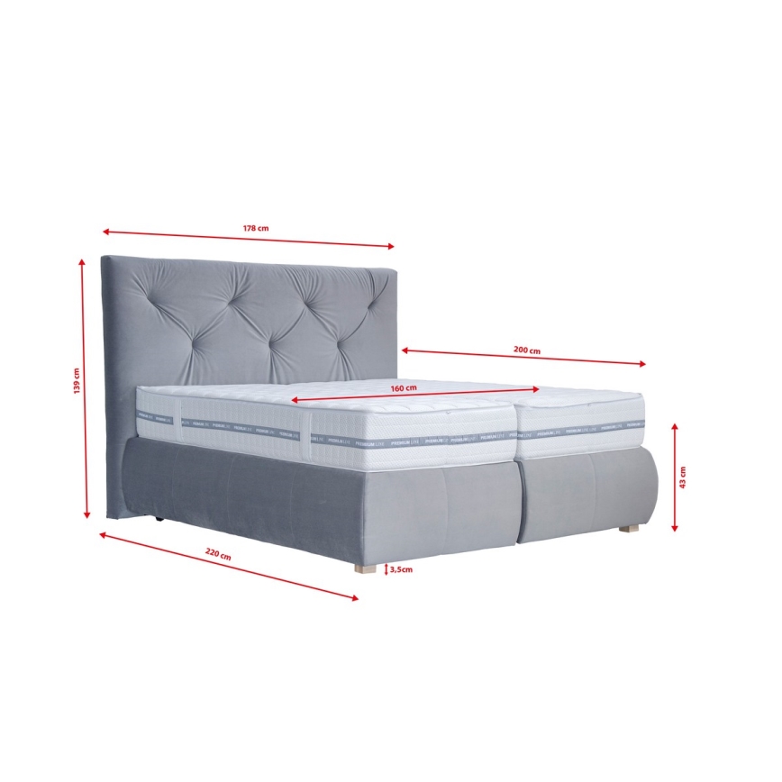 Cama con somier, colchón y topper ELEN 160x200 cm gris