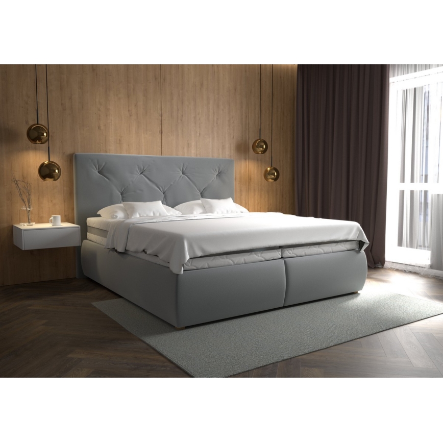 Cama con somier, colchón y topper ELEN 180x200 cm gris