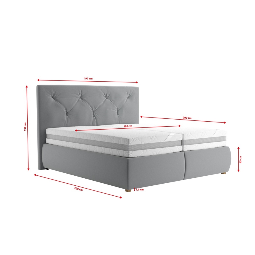 Cama con somier, colchón y topper ELEN 180x200 cm gris