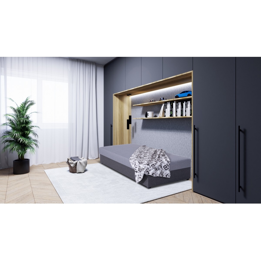 Cama de día tapizada con espacio de almacenamiento JACOB XL capacidad de carga 130 kg 90x200 cm gris