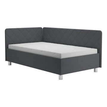 Cama de día tapizada con espacio de almacenamiento y colchón EMILE 110x200 cm gris