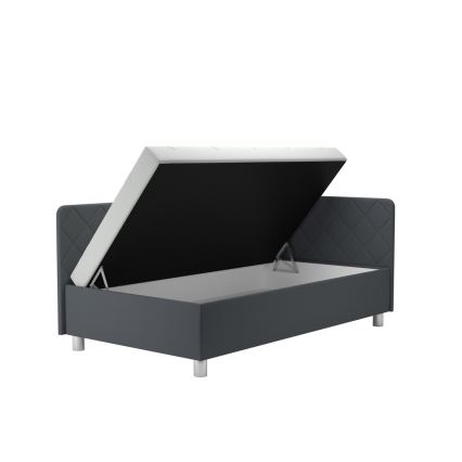 Cama de día tapizada con espacio de almacenamiento y colchón EMILE 110x200 cm gris