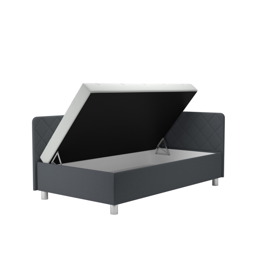 Cama de día tapizada con espacio de almacenamiento y colchón EMILE 110x200 cm gris