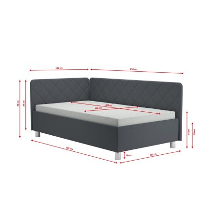 Cama de día tapizada con espacio de almacenamiento y colchón EMILE 110x200 cm gris