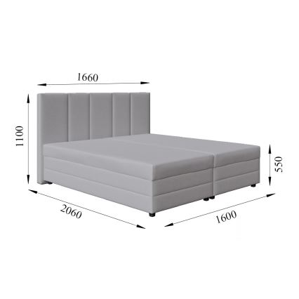 Cama tapizada con colchón de muelles y espacio de almacenamiento ISABEL 160x200 gris claro