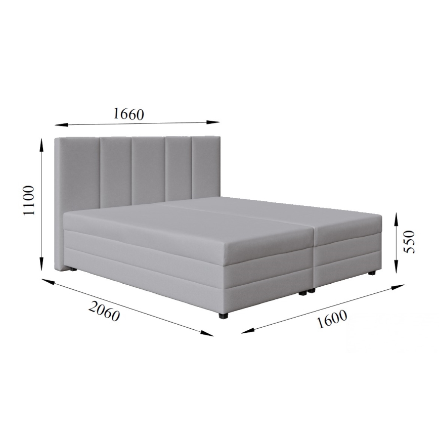 Cama tapizada con colchón de muelles y espacio de almacenamiento ISABEL 160x200 gris claro