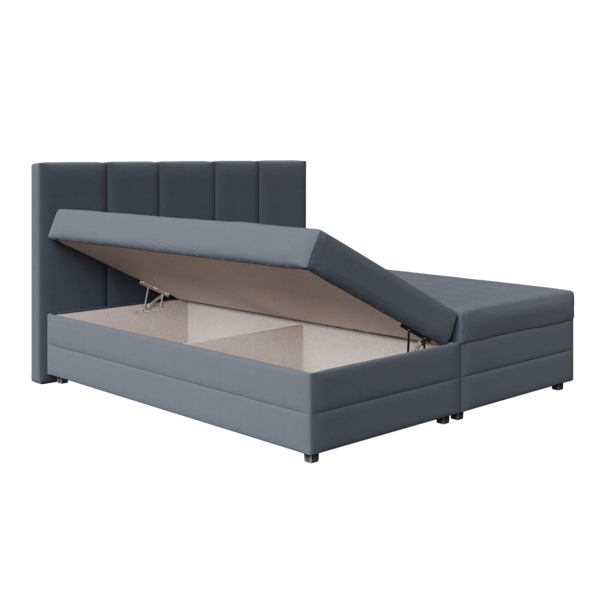 Cama tapizada con colchón de muelles y espacio de almacenamiento ISABEL 160x200 gris