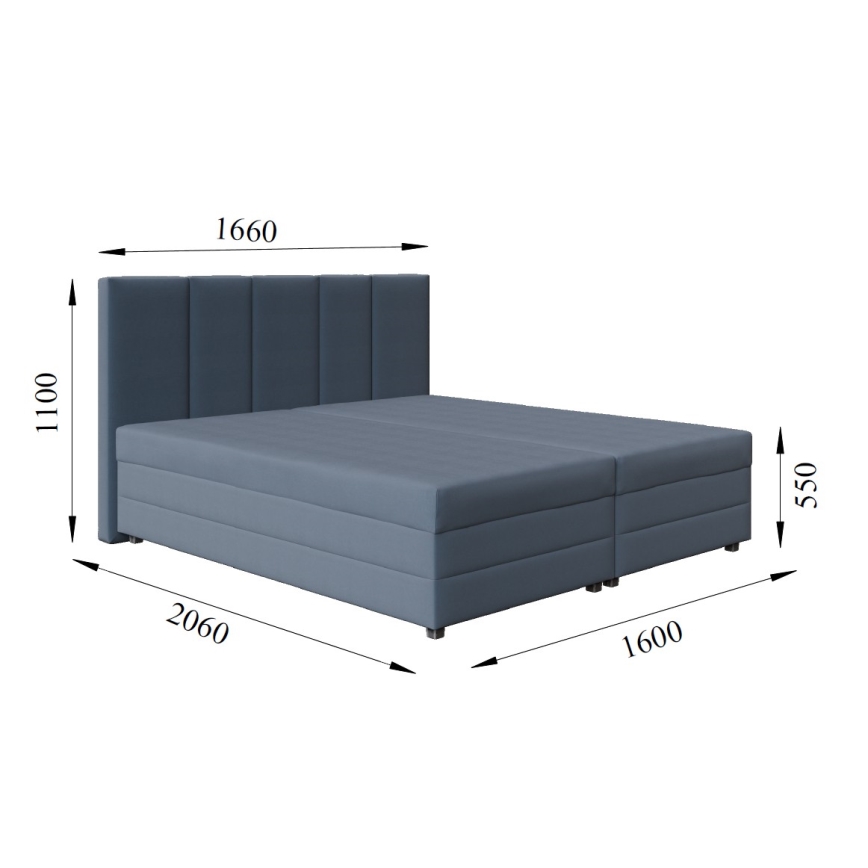 Cama tapizada con colchón de muelles y espacio de almacenamiento ISABEL 160x200 gris