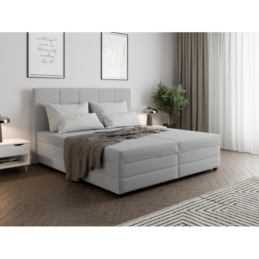Cama tapizada con colchón de muelles y espacio de almacenamiento ISABEL 180x200 gris claro