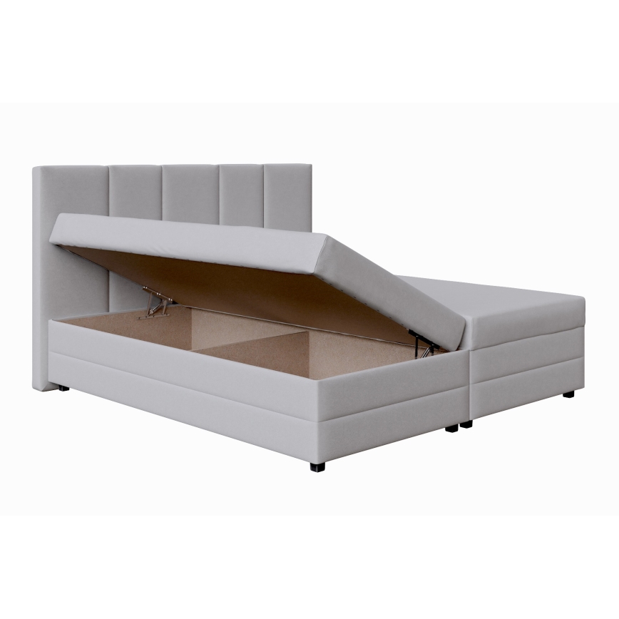 Cama tapizada con colchón de muelles y espacio de almacenamiento ISABEL 180x200 gris claro