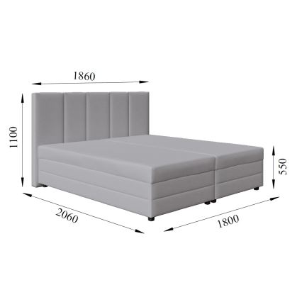 Cama tapizada con colchón de muelles y espacio de almacenamiento ISABEL 180x200 gris claro