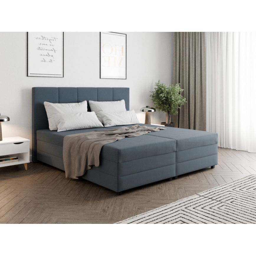 Cama tapizada con colchón de muelles y espacio de almacenamiento ISABEL 180x200 gris