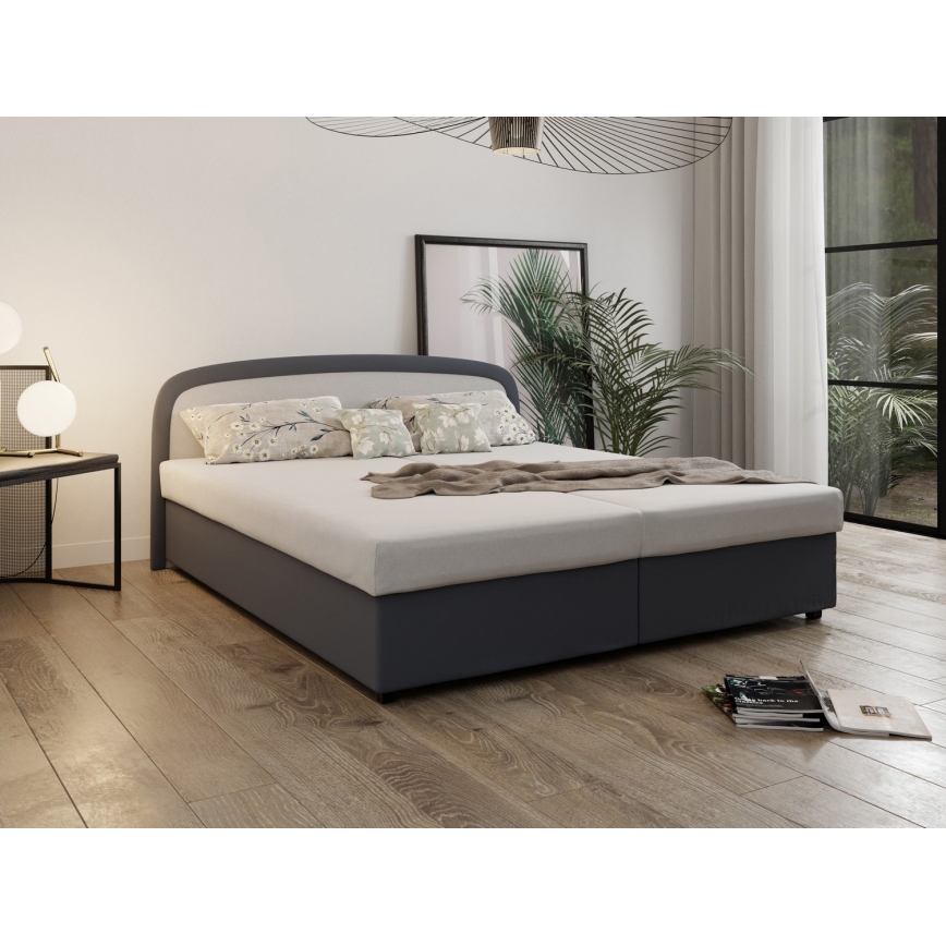 Cama tapizada con colchón de muelles y espacio de almacenamiento MALIA 160x200 gris