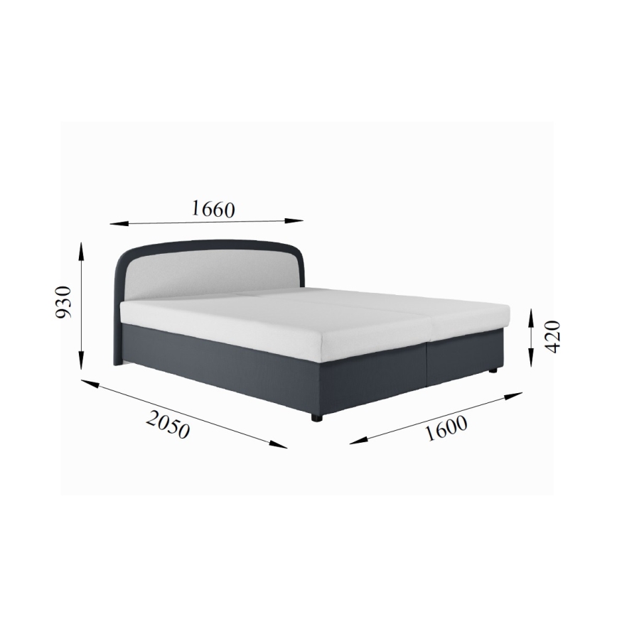 Cama tapizada con colchón de muelles y espacio de almacenamiento MALIA 160x200 gris