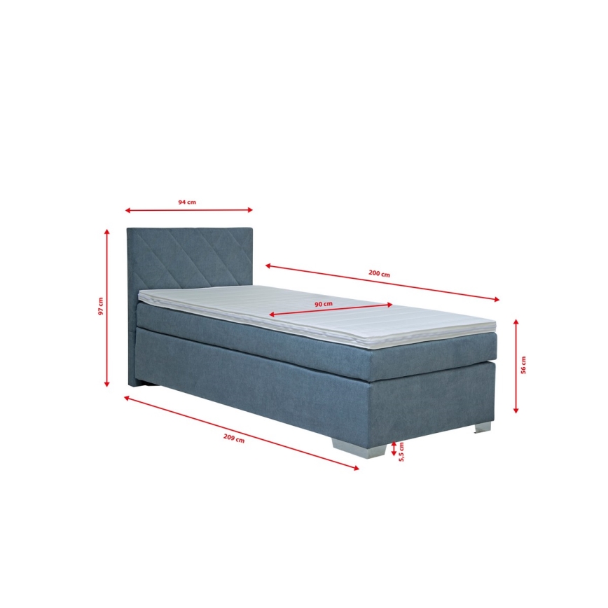 Cama tapizada con colchón IDA 90x200 cm azul