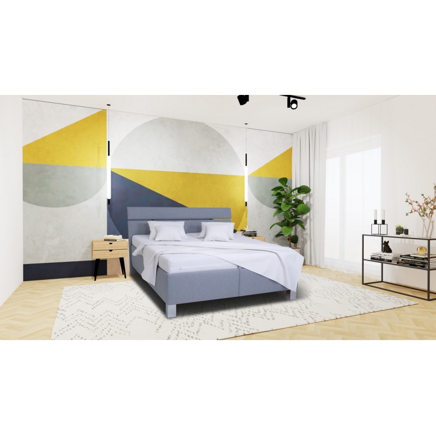 Cama tapizada con colchón y espacio de almacenamiento ALIS 160x200 cm gris claro