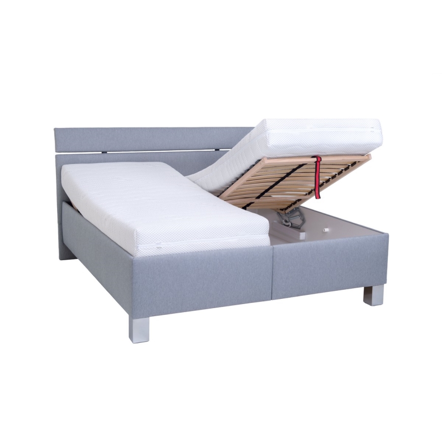 Cama tapizada con colchón y espacio de almacenamiento ALIS 160x200 cm gris claro