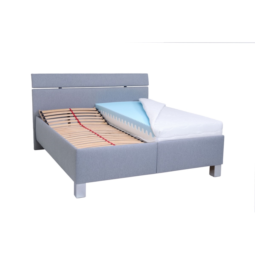 Cama tapizada con colchón y espacio de almacenamiento ALIS 160x200 cm gris claro