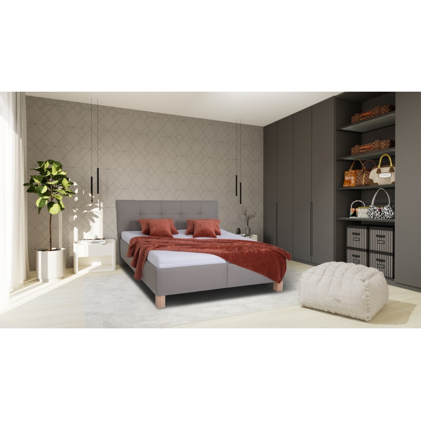Cama tapizada con colchón y espacio de almacenamiento MARIA 160x200 cm taupe