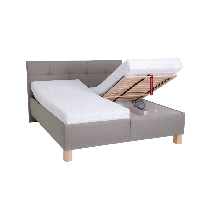 Cama tapizada con colchón y espacio de almacenamiento MARIA 160x200 cm taupe