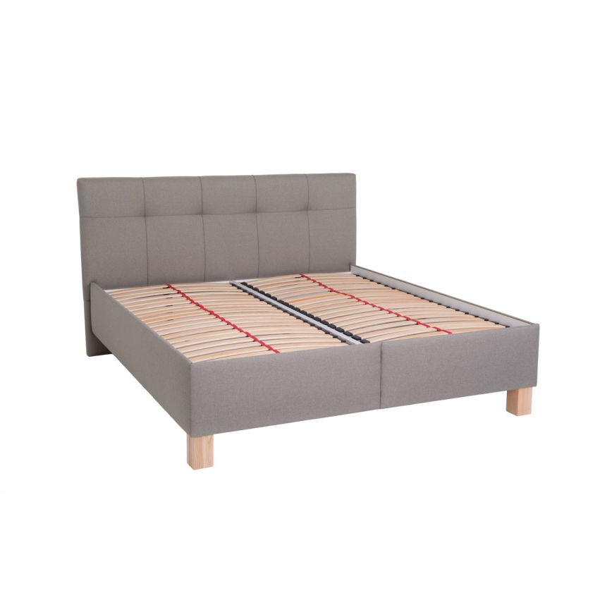 Cama tapizada con colchón y espacio de almacenamiento MARIA 160x200 cm taupe
