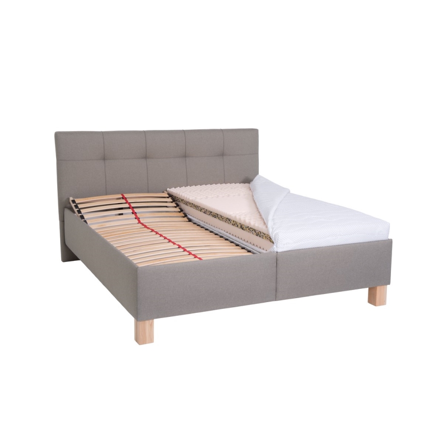 Cama tapizada con colchón y espacio de almacenamiento MARIA 160x200 cm taupe