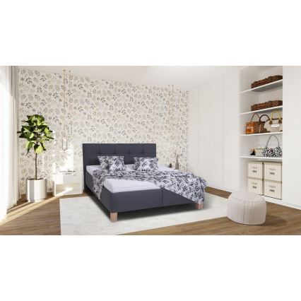Cama tapizada con colchón y espacio de almacenamiento MARIA 180x200 cm gris