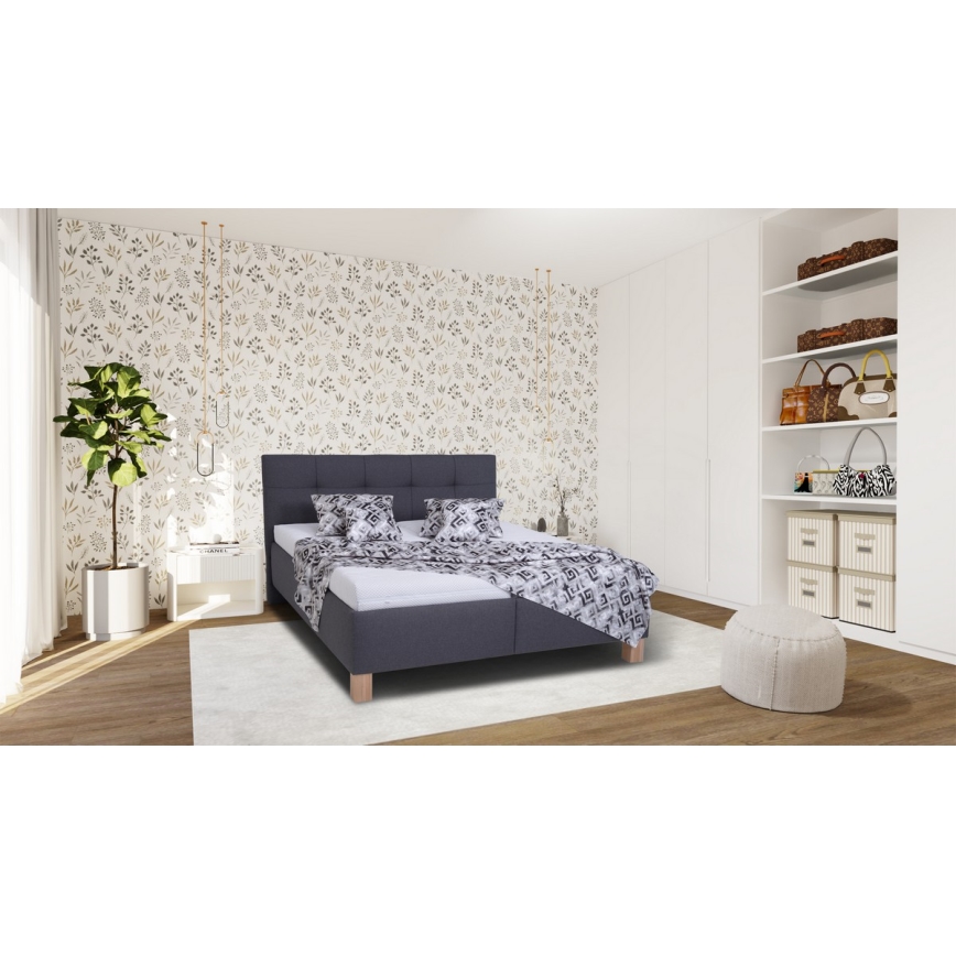 Cama tapizada con colchón y espacio de almacenamiento MARIA 180x200 cm gris
