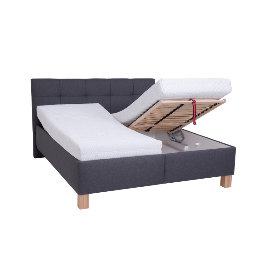 Cama tapizada con colchón y espacio de almacenamiento MARIA 180x200 cm gris
