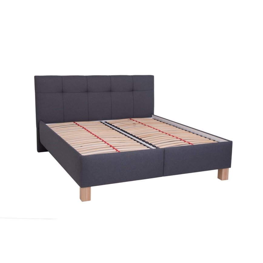 Cama tapizada con colchón y espacio de almacenamiento MARIA 180x200 cm gris
